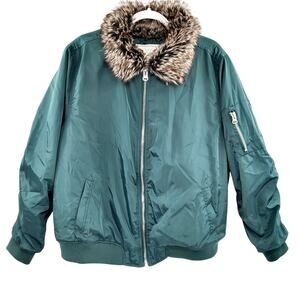 Angel Kiss Los Angeles Dark Green Bomber Jacket with Faux Fur Women's Size L/XL